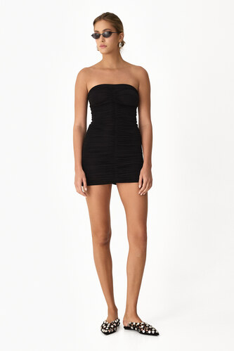 Wrap-Effect Black Mini Dress - PNK Casual