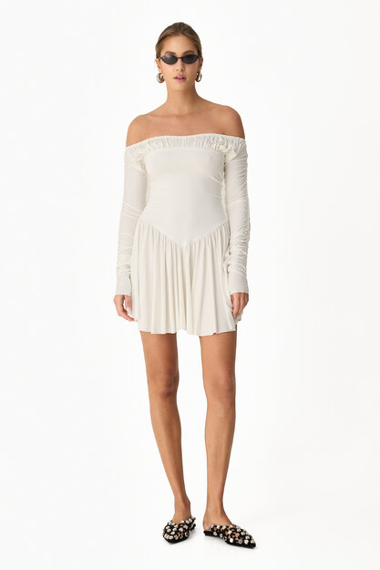 White Mini Dress With Bare Shoulders
