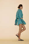 Turquoise Linen Mini Dress with Corset Skirt - SS24