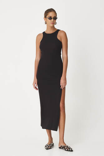 Black Rib Midi Dress - PNK Casual