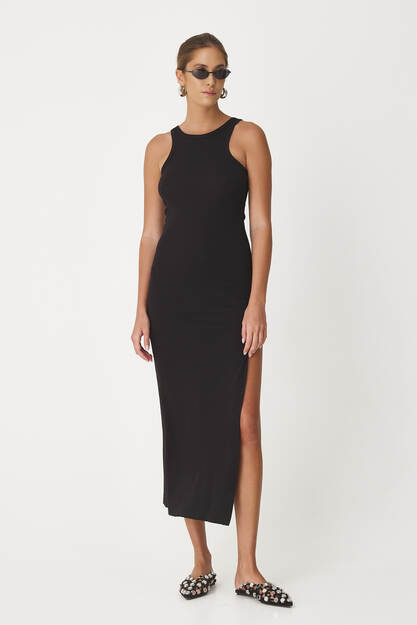 Black Rib Midi Dress