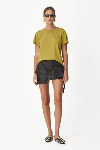 Yellow Blended Cotton-Linen T-shirt - PNK Casual