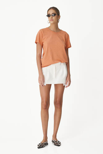 Orange Blended Cotton-Linen T-shirt - PNK Casual