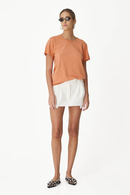 Orange Blended Cotton-Linen T-shirt