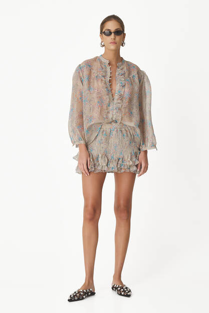 Grey-Green Printed Linen-Silk Shorts - SS24