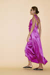 Backless Fuchsia Silk Midi Dress With Ruffles - SS24