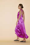 Backless Fuchsia Silk Midi Dress With Ruffles
