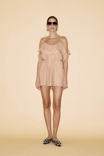 Backless Beige Cotton Mini Dress - PNK Casual