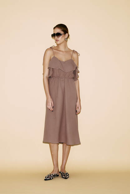 Backless Brown Cotton Midi Dress - SS24
