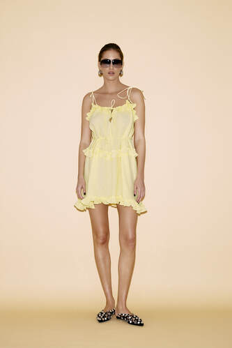 Yellow Cotton Mini Dress With Ruffles - SS24 - PNK Casual