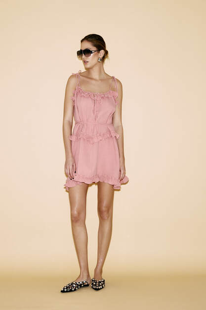Rose Cotton Mini Dress With Ruffles - SS24