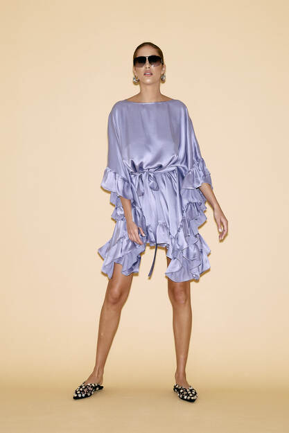 Lavender Silk Dress With Ruffled Detail