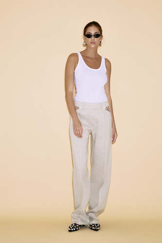Beige Linen Pants With Side Mesh - SS24 - PNK Casual