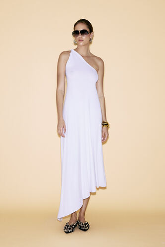 One Shoulder White Rib Midi Dress - PNK Casual