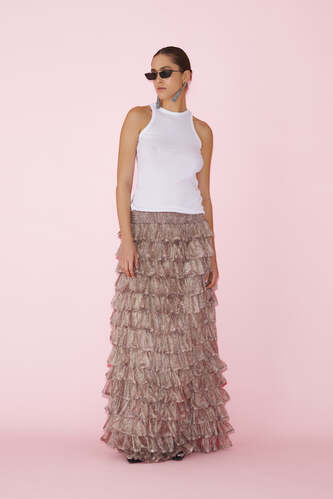 Printed Floral Rose Silk Skirt With Ruffled - SS25 - PNK Casual