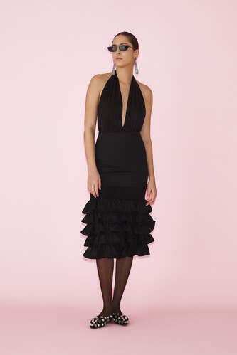 Black Midi Skirt With Ruffles - SS25 - PNK Casual