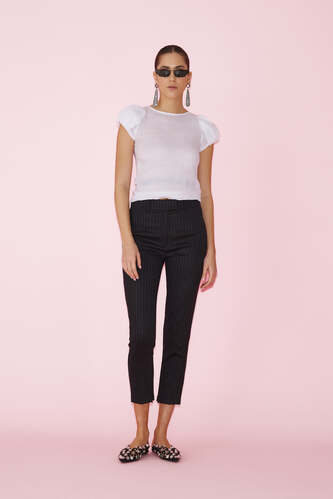 Striped Blue Pants With Detail at the Waist - SS25 - PNK Casual