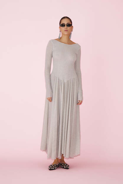 Beige Glitter Midi Dress - SS25