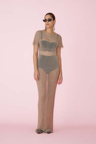 Sparkling Beige Maxi Dress - SS25 - PNK Casual