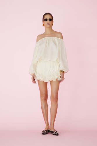 Yellow Linen Pleated Shorts - SS25 - PNK Casual