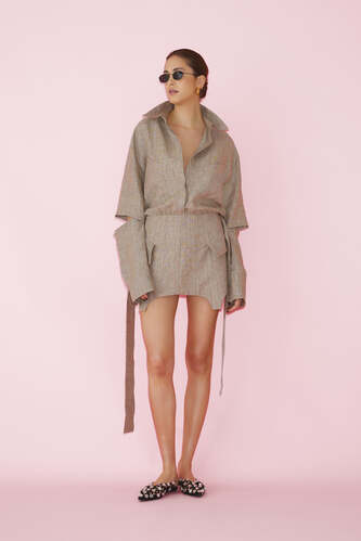 Brown-Gold Mini Dress with Corset Skirt - SS25 - PNK Casual