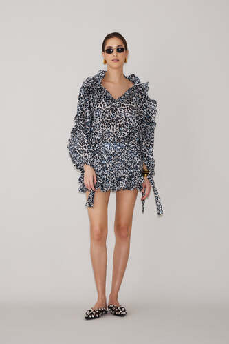 Cotton Grey Blue Animal Print Shorts - PNK Casual