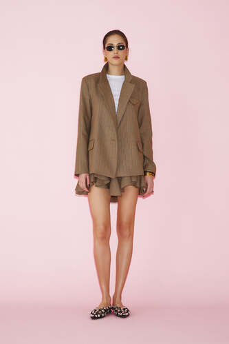 Brown-Gold Oversized Blazer With Vest Type Back - SS25 - PNK Casual