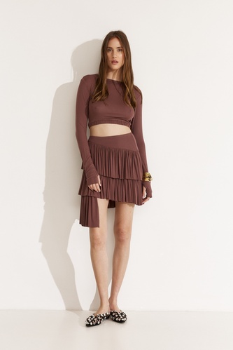 Mauve Pleated Mini Skirt with Asymmetric Hem - SS25 - PNK Casual