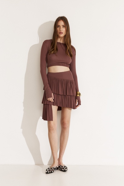 Mauve Pleated Mini Skirt with Asymmetric Hem - SS25