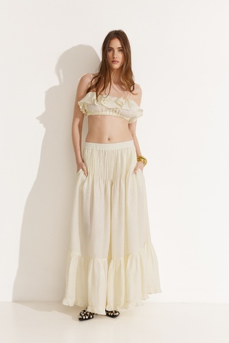 Yellow Linen Pleated Maxi Skirt - SS25 - PNK Casual