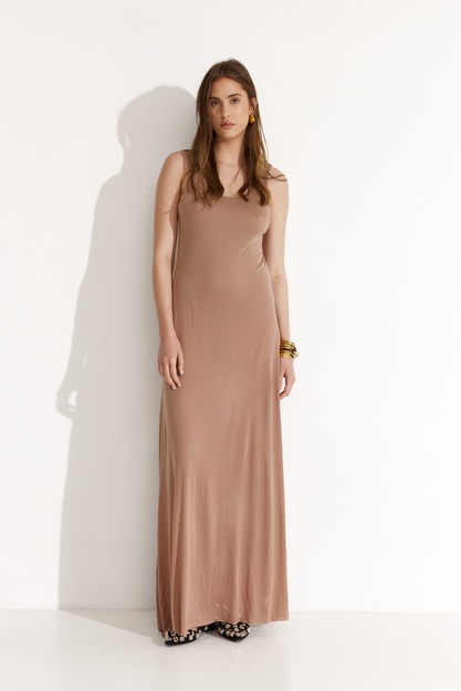 Beige Maxi Dress With Built-Bodysuit - SS25