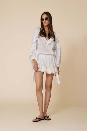 Off White Linen-Cotton Ruffled Top - SS25 - PNK Casual