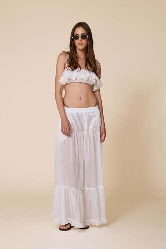 White Cotton Pleated Maxi Skirt - SS25 - PNK Casual
