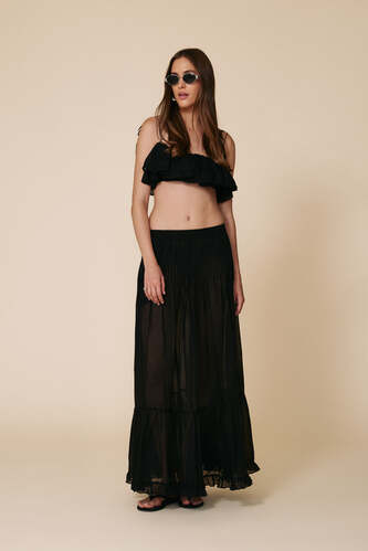 Black Cotton Pleated Maxi Skirt - SS25 - PNK Casual