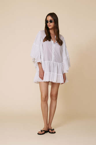 White Mini Dress With A relaxed Fit And Ruffle Details - SS25 - PNK Casual