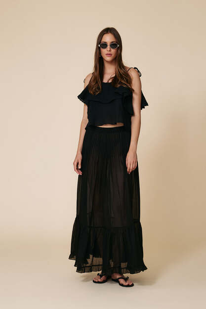 Backless Black Cotton Top With Lace Inserts - SS25