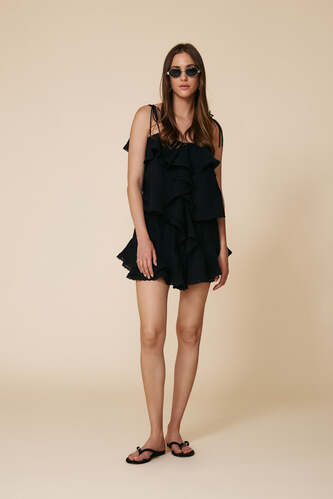 Black Cotton With Lace Inserts Shorts - SS25 - PNK Casual