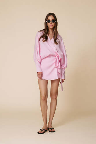 Rose Lightweight Wrap Dress With Long Sleeves And Waist Tie - SS25 - PNK Casual