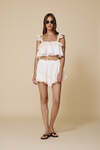 Cropped top with delicate ruffles and lace straps - SS25