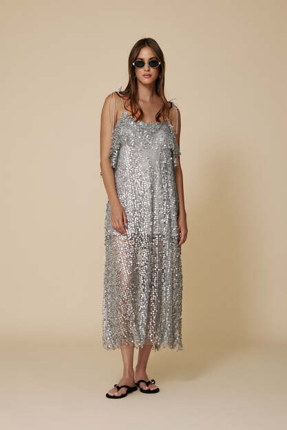 Grey Sequin Midi Dress - SS25