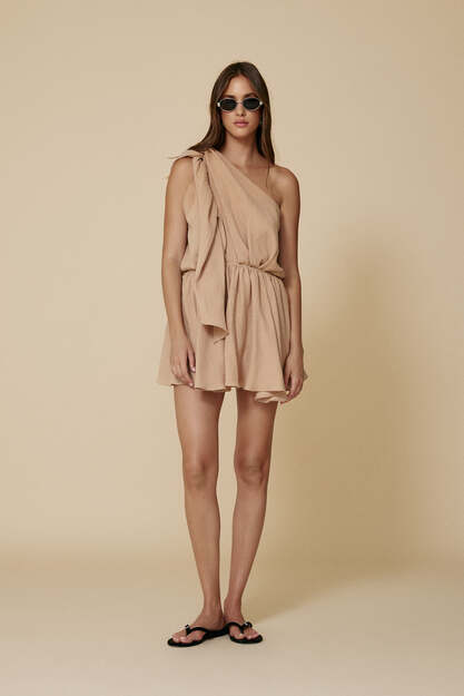 One Shoulder Beige Mini Dress - SS25