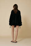 Black Cotton Oversized Shirt With Ruffled Detail - SS25