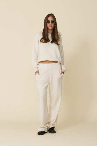 Beige Oversized Sweatshirt With Lace Inserts - FW25 - PNK Casual