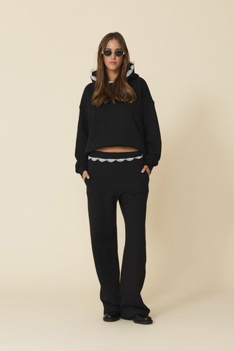Black Oversized Sweatshirt With Lace Inserts - FW25 - PNK Casual