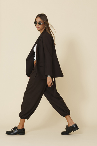 Brown Relaxed-Fit Pants With Silk Insert At The Waistband - FW25 - PNK Casual