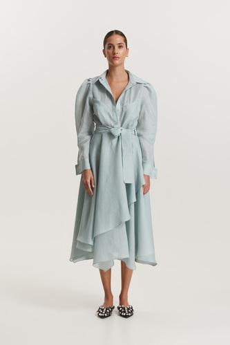 Aqua Ruffled Linen Midi Dress - FW25 - PNK Casual