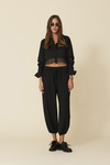 Black Cotton Cropped Shirt With Lace - FW25