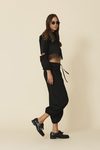 Black Cotton Cropped Shirt With Lace - FW25