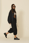 Loose-Fit Black Blouse With Voluminous Balloon Sleeves With Wide Cuffs - FW25