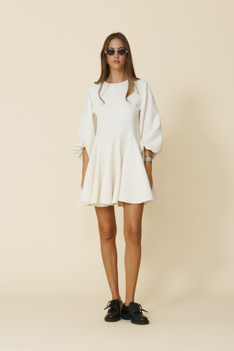 White Mini Dress With Long Puff Sleeves - FW25 - PNK Casual